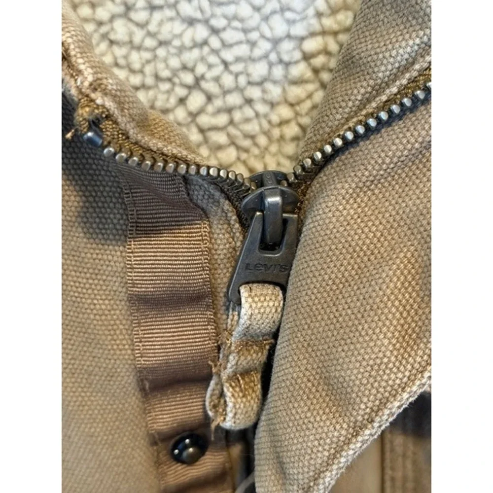 Levi's Mens Tan‎ Canvas Sherpa Lined Hooded Trucker Work Jacket Brown L/XL